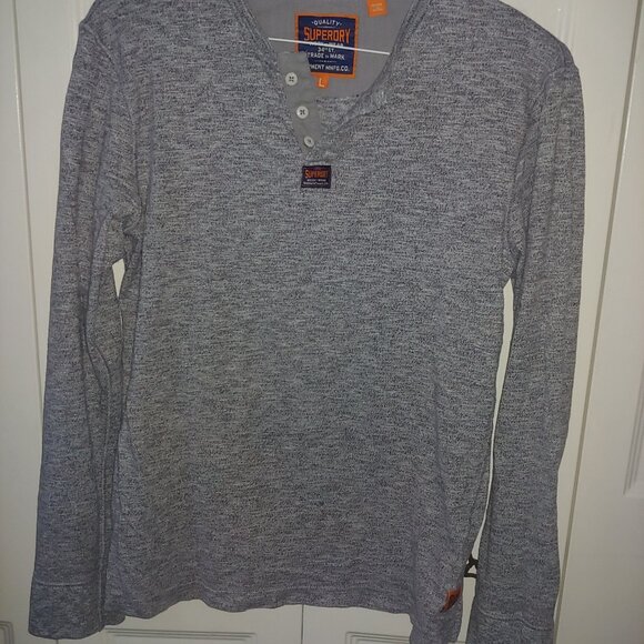 SuperDry - Button Up Long Sleeve T-Shirt - Large - Light Greenish Color - Picture 1 of 5